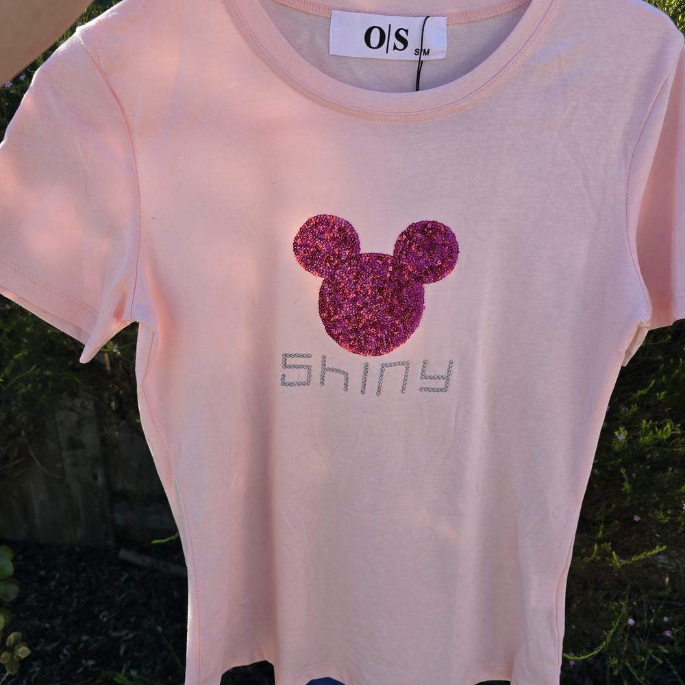 Kids Pink Glitter Mouse Shirt